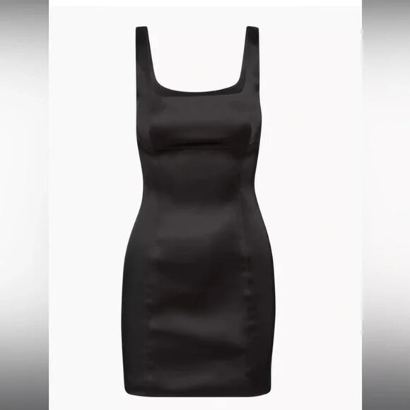 Aritzia Wilfred Shine Satin Mini Dress Black Size 8 - Picture 4 of 11